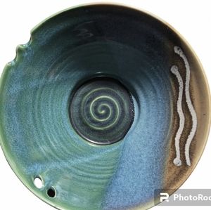 Art Studio Pottery Handmade Bowl Gorgeous Blue Green Brown White Colors Signed.